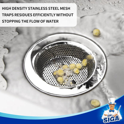 MR.SIGA Kitchen Sink Strainer, Stainless Steel Sink Drain Strainer, Dishwasher Safe（External Diameter 11.2cm, Inner Diameter 7.6cm，Pack of 3）