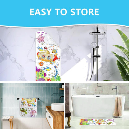 Capslpad Bathtub Mat Non Slip Anti Mould 40x100 cm Cartoon Submarine Bath Mats Extra Large Soft Bath Seat Mat with Suction Cups &amp; Drain Holes Machine Washable Sea Animals Bath Mat