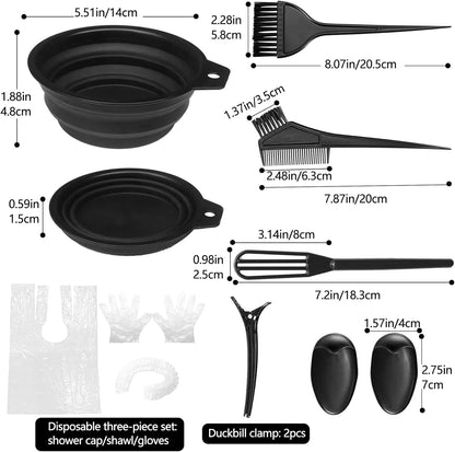 12 Pcs Hair Dye Bowl and Brush Kit, DIY Beauty Salon Hair Dye Bleaching Tools Kit, Tint Brush, Mixing Bowl, Highlighting Comb, Ear Cover, Shawl, Gloves, Hairdressing Clips