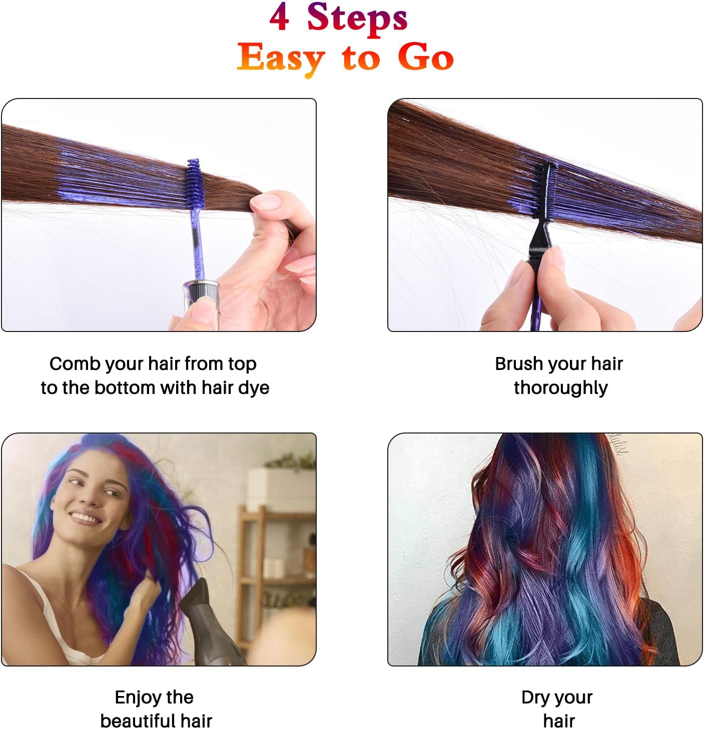 Hair Chalks for Colour Dyeing, 8 Coloured Hair Dye Temporary, Eight Washable Hair Dye Colours for Men and Women, Also Suitable for Eyelashes Eyebrow (15ml per Bottle)