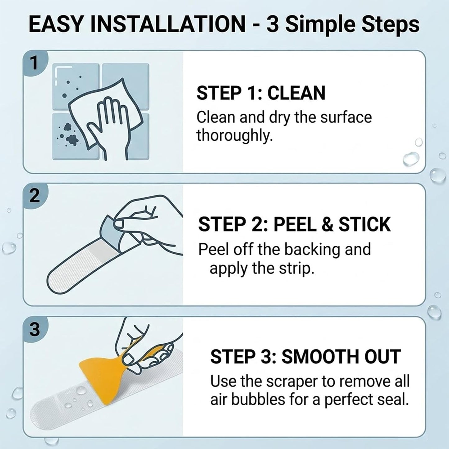 36 Pcs Anti Slip Bath Stickers, Clear Self Adhesive Non Slip Shower Strips, Safety Bathtub Treads for Baby Elderly, Waterproof Grip Decals for Bathroom Floors Stairs, Hygienic Mat Alternative