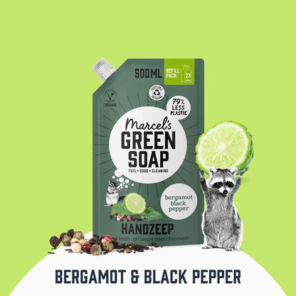 Marcel's Green Soap - Hand Soap Refill Black Pepper &amp; Bergamot - Handwash Dispenser Refill - Microplastic-free formula - Vegan - Packaging recyclable - 500 ml