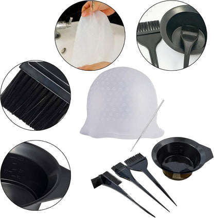6 Pcs Silicone Highlight Cap Kit Highlight Caps with Coloring Hair Hook Hair Dye Cap Kit highlight cap and hook kit with Hair Coloring Brushes and Needle highlighting cap highlighting kit