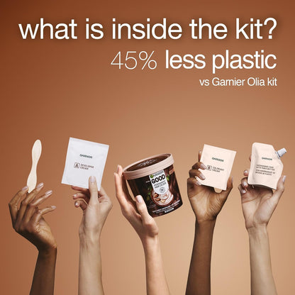 Garnier GOOD Permanent Hair Dye, 6.0 Mochaccino Brown. Provides 100% grey coverage and 8-week colour. No ammonia, vegan shea butter formula for vibrant, lasting results on all hair types.