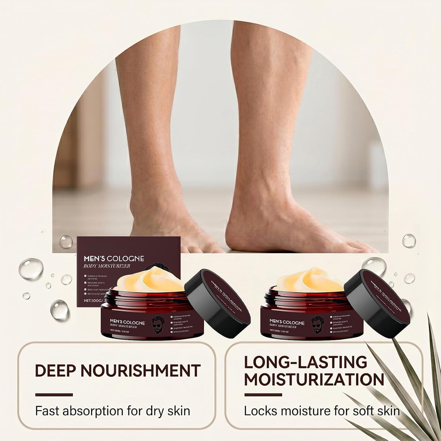 2Pcs Body Butter for Men, Scented Mens Moisturiser, Deep Hydrating Moisture Body Lotion Gentle Formula
