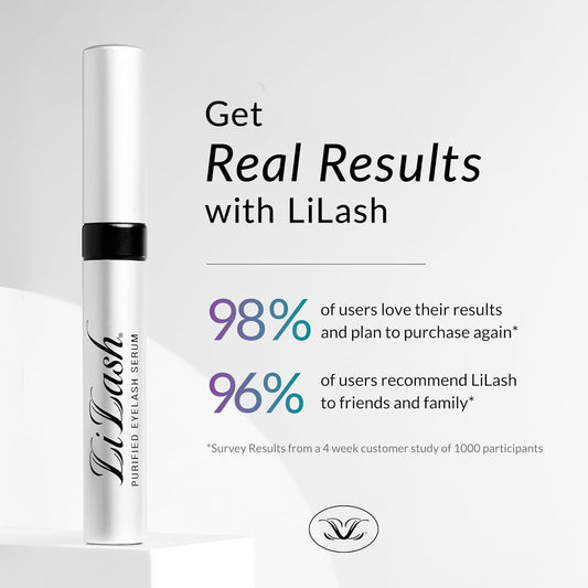 LiLash Purified Eyelash Serum for Longer &amp; Fuller-Looking Lashes - Eyelash Enhancer, Safe for Use with Contacts, Lash Extensions, Sensitive Eyes - Vegan &amp; Cruelty-free (2mL, 90-Day Supply)