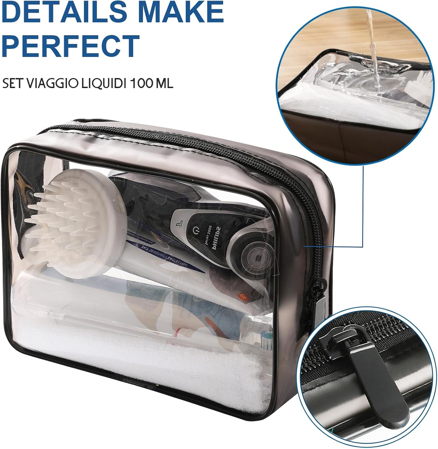 Toiletry Bag Women &amp; Men | Clear Toiletry Bag |Toiletry Bag Set with 8 Bottles(max.3.4oz/100ml) 1 Flight Security Liquid Bag| Approved by EU &amp; UK Luggage Rules