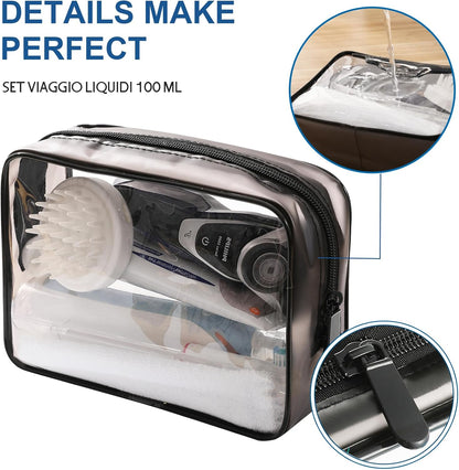Toiletry Bag Women &amp; Men | Clear Toiletry Bag |Toiletry Bag Set with 8 Bottles(max.3.4oz/100ml) 1 Flight Security Liquid Bag| Approved by EU &amp; UK Luggage Rules