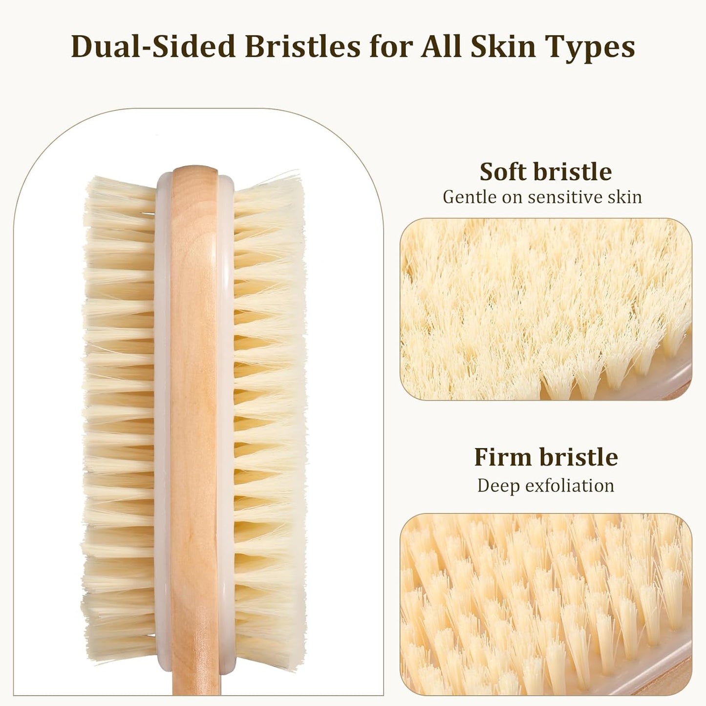 Back Scrubber with Long Handle 43CM - Double Sided Body Brush for Use in Shower &amp; Dry Brushing, Exfoliating with Soft &amp; Firm Bristles for Shower, Back, Feet Men &amp; Women, Seniors