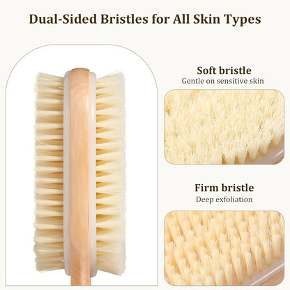 Back Scrubber with Long Handle 43CM - Double Sided Body Brush for Use in Shower &amp; Dry Brushing, Exfoliating with Soft &amp; Firm Bristles for Shower, Back, Feet Men &amp; Women, Seniors
