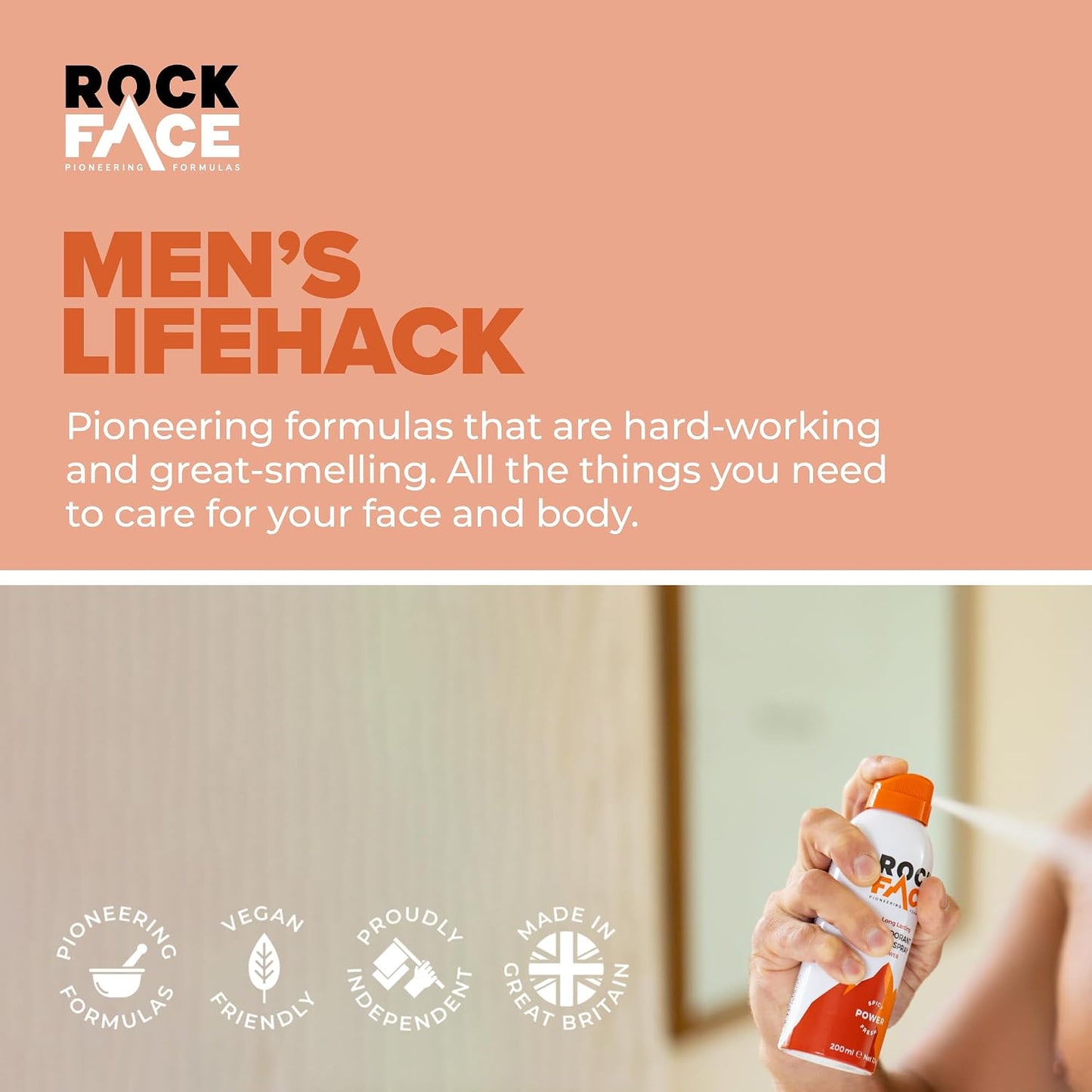 Rock Face Men's Body Spray - Power Fragrance Body Spray Deodorant for Men, 200ml, Spicy Oriental Scent, Long Lasting