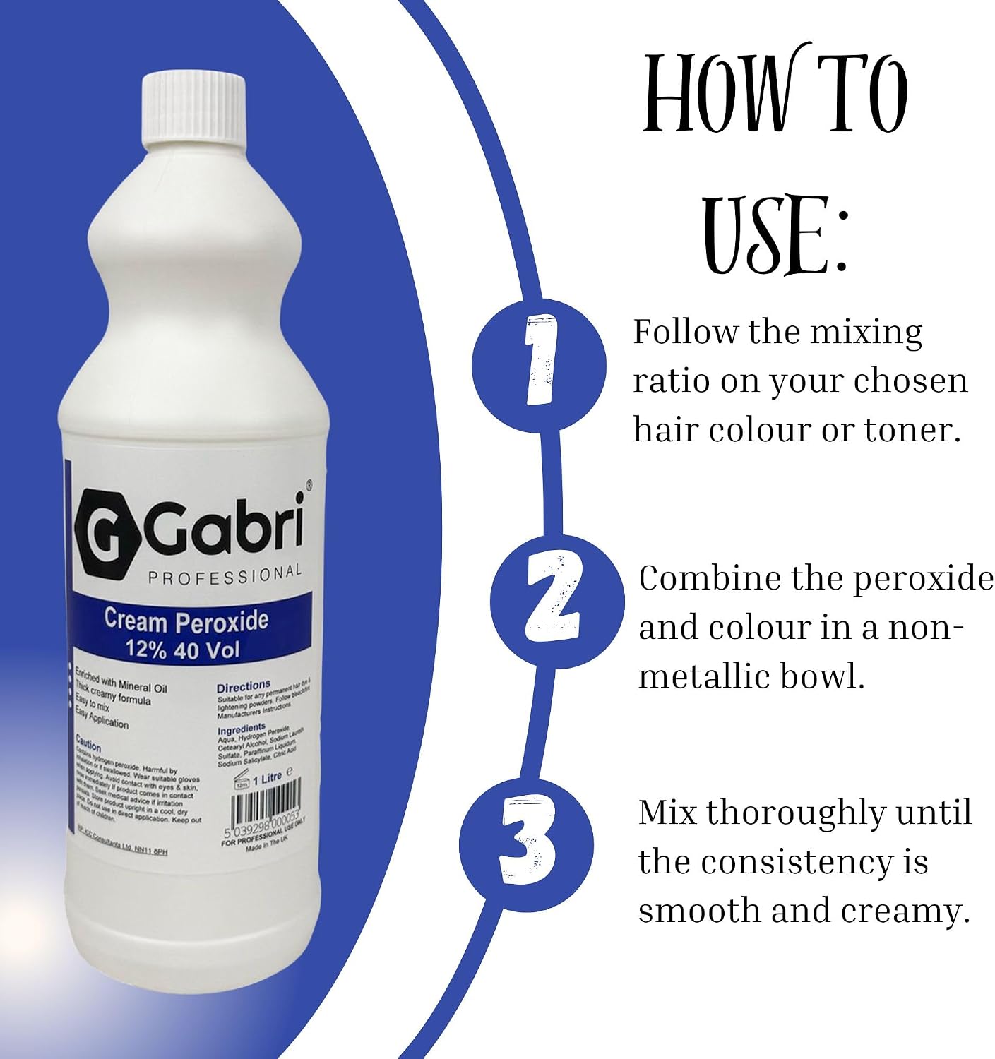 Gabri Professional Cream Peroxide (40 Volume 12%, 1000 ML)