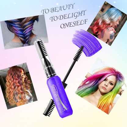 Purple Hair Mascara with Comb Wand for Vibrant Colour - Washable Temporary Hair Chalk for Kids and Girls, DIY Party Styling, Easy Water Removal, 15ml Tube, Quick-Dry Makeup, Fun Festive Styling