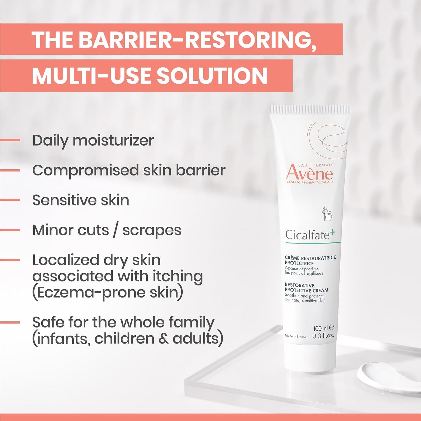 AVENE Cicalfate+ - Restorative Protective Cream - Body &amp; Face - Purifies, Soothes &amp; Restores - With Avène Thermal Spring Water &amp; [C-Restore]™ - Fragrance-Free - Sensitive, Irritated Skin - 100 ml