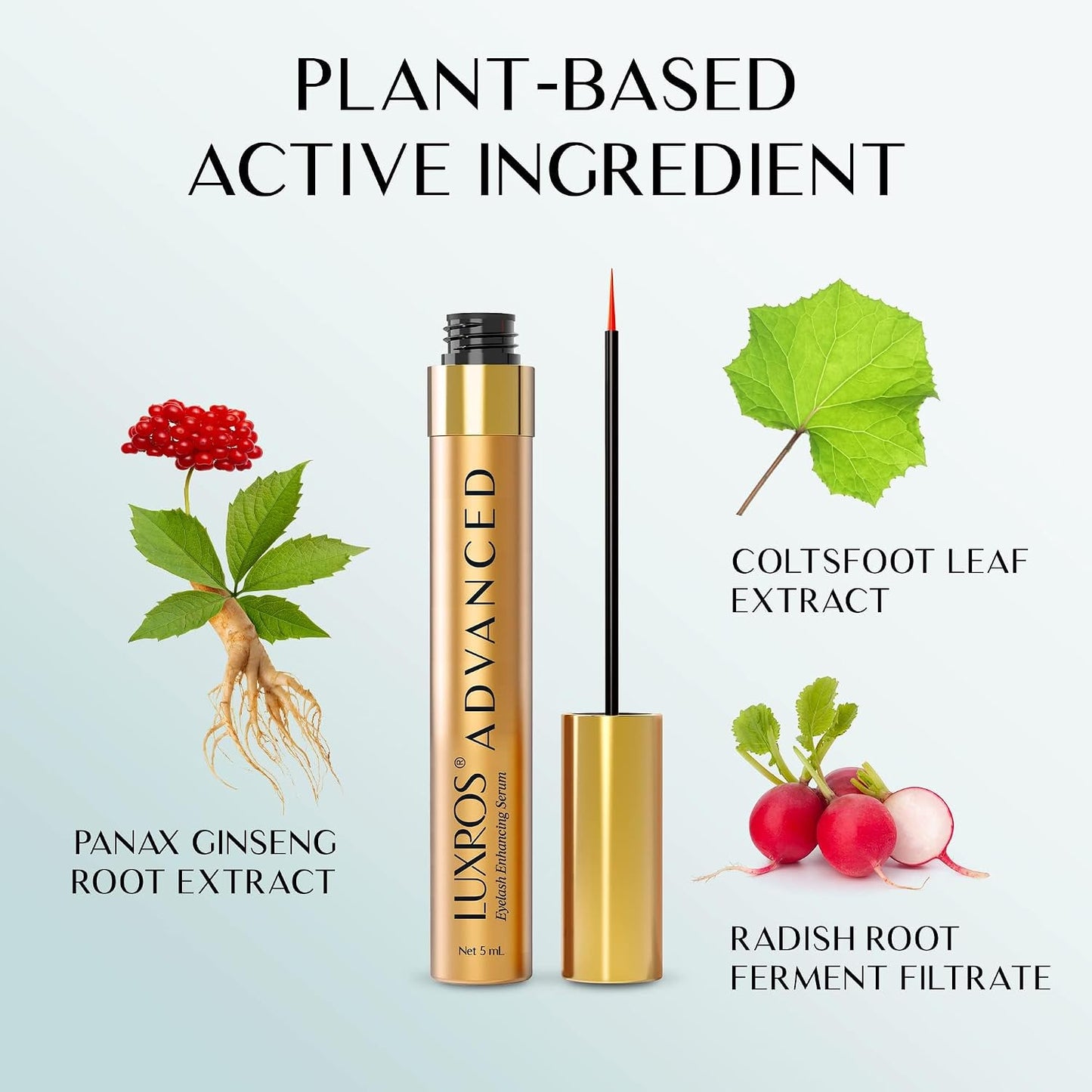 Eyelash Growth Serum 5 mL: Get Thick, Strong Lashes in Just 3-4 Weeks with Our Plant-Based Eyelash Enhancer Serum - No Parabens - Made in USA