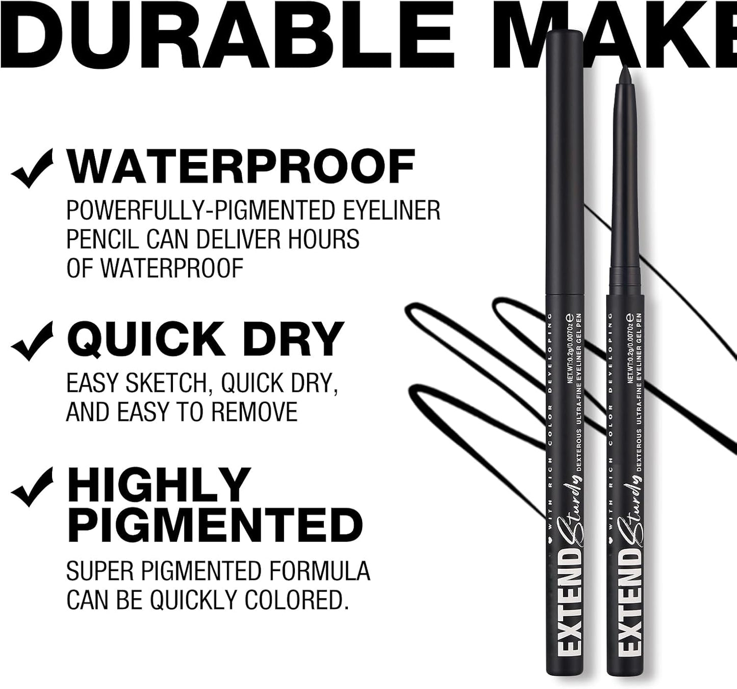 Waterproof Gel Black Eyeliner Pencil, Twist-Up Smudge-Proof Eye Liner with Fine Tip, Smooth Creamy Formula for Precise Shimmer Lines, for Waterline and Daily Makeup (12 Black)