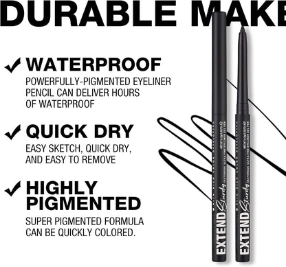 Waterproof Gel Black Eyeliner Pencil, Twist-Up Smudge-Proof Eye Liner with Fine Tip, Smooth Creamy Formula for Precise Shimmer Lines, for Waterline and Daily Makeup (12 Black)