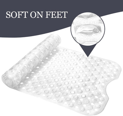 DOPROP Extra Long Anti-Slip Bathtub Mat - 100x40 cm Clear Bath Mat with Strong Suction Cups, Non-Slip Shower Floor Mat for Elderly, Children, Adults - Waterproof Safety Grip for Tub &amp; Bath
