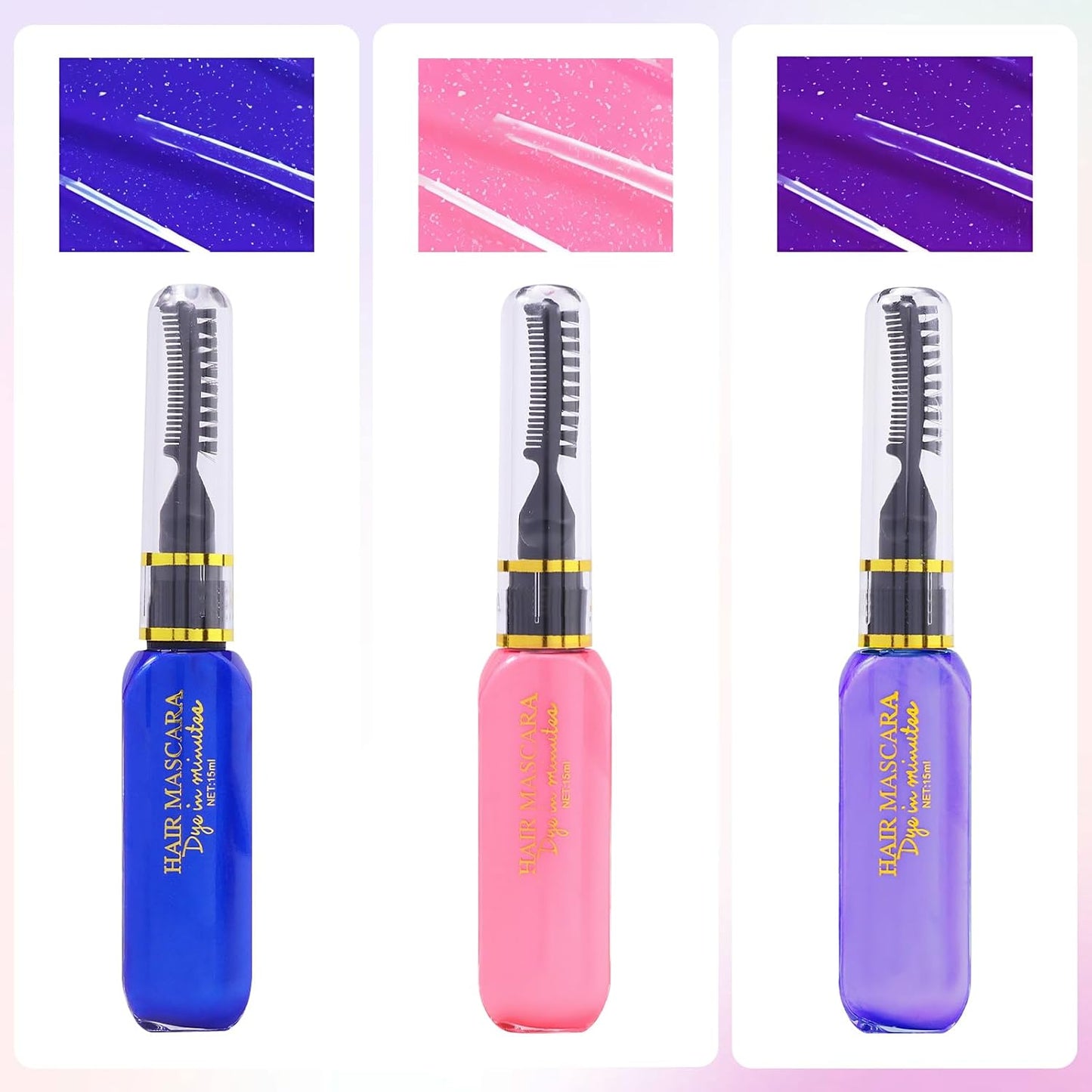 Hair Mascara Instant Hair Color Dye Temporary, 3 Colors Washable Bright Hair Mascara Chalk for Women, Birthday Halloween Cosplay DIY Makeup