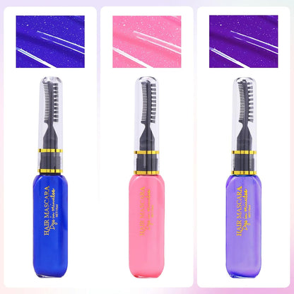 Hair Mascara Instant Hair Color Dye Temporary, 3 Colors Washable Bright Hair Mascara Chalk for Women, Birthday Halloween Cosplay DIY Makeup