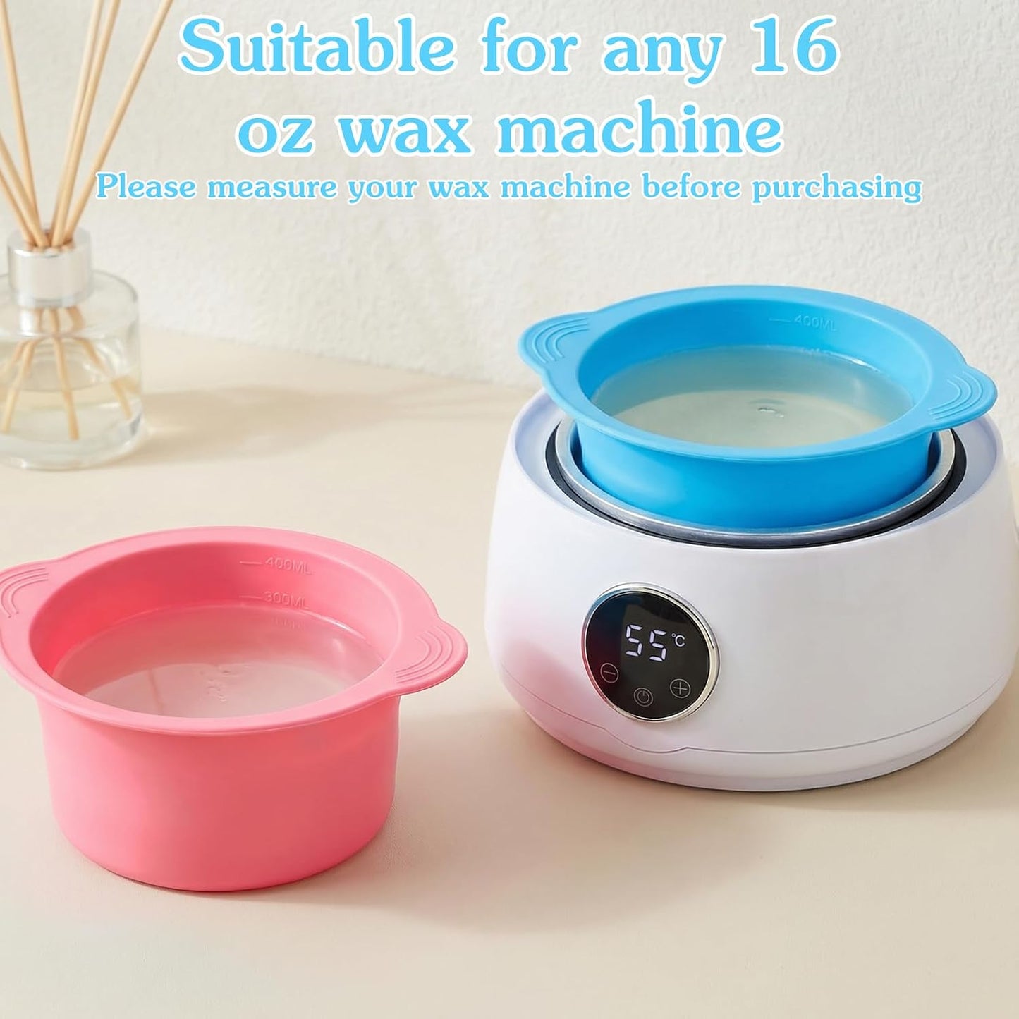 2PCS Silicone Wax Pot Insert,Wax Silicone Bowl with 2 Waxes Sticks,Non-Stick Waxes Pot Silicones Liner,for Preparing Powders,Making DIY Face Masks,Mixing Pigments,and Hair Dyes,Blue, Pink