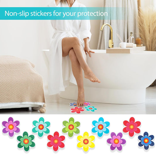Amabro Colorful Sunflower Anti Slip Bathtub Strips, 10PCS Adhesive Shower Sticker for Bathtub Non-Slip Strip Stickers Anti Skid Tape Flooring Safety Tape Mat with Scraper for Bath Shower