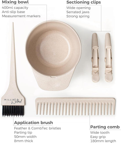 Hair Dye Bowl and Brush Set - Hair Colouring Tool Kit for Highlights, Tinting, bleaching and Root Touch-up at Home, Recycled Plant Fibre (5 piece)