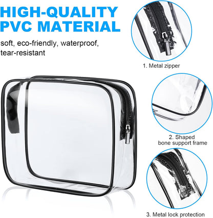 Aucuu 4-Pack Clear Wash &amp; Makeup Bags TSA Approved Makeup Bags, PVC Waterproof Travel Wash Bags for Family, Men, Women (Largea, Medium, Small, Minimum)