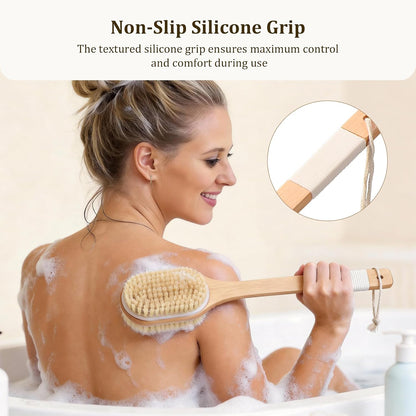 Back Scrubber with Long Handle 43CM - Double Sided Body Brush for Use in Shower &amp; Dry Brushing, Exfoliating with Soft &amp; Firm Bristles for Shower, Back, Feet Men &amp; Women, Seniors