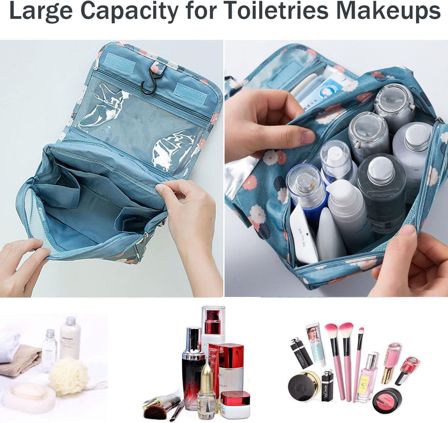 Travel Toiletry bag, Hanging Toiletries Wash Bag Makeup Cosmetic Organizer Bags for Women Girls Kids Waterproof Foldable (Leopard Print)