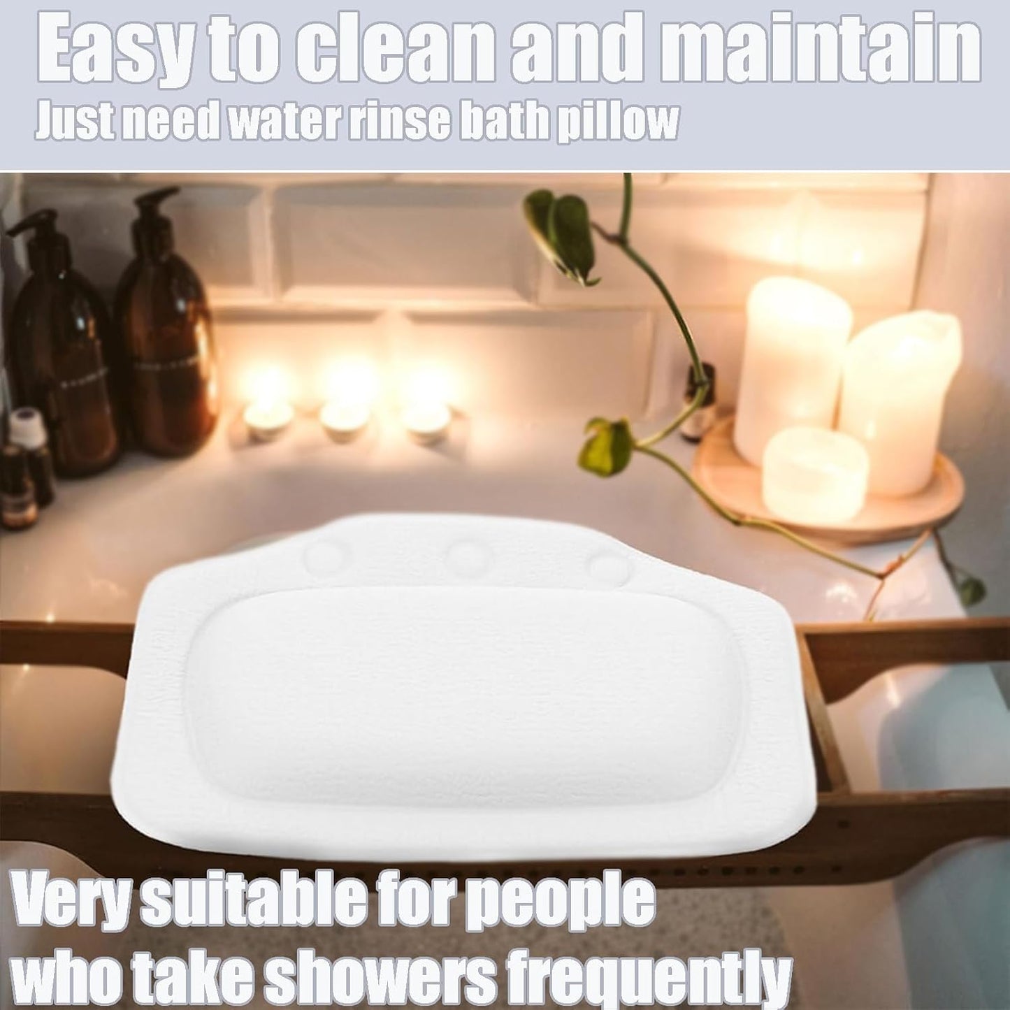 Bath Pillow With 3 Strong Suction Cups, Soft Waterproof Bathroom Pillow for Tub, Relaxing Bathtub Pillow for Neck and Back Support Modern Minimalist Design Durable Bath Accessories