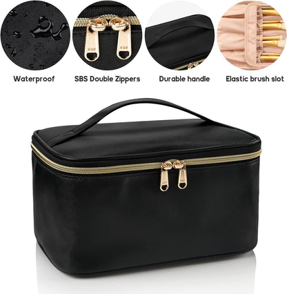 Travel Makeup Bag, Portable Cosmetic Bag with Makeup Brush Organiser Large Capacity Make up Case Water-Resistant Toiletry Bag for Women Travel Essentials