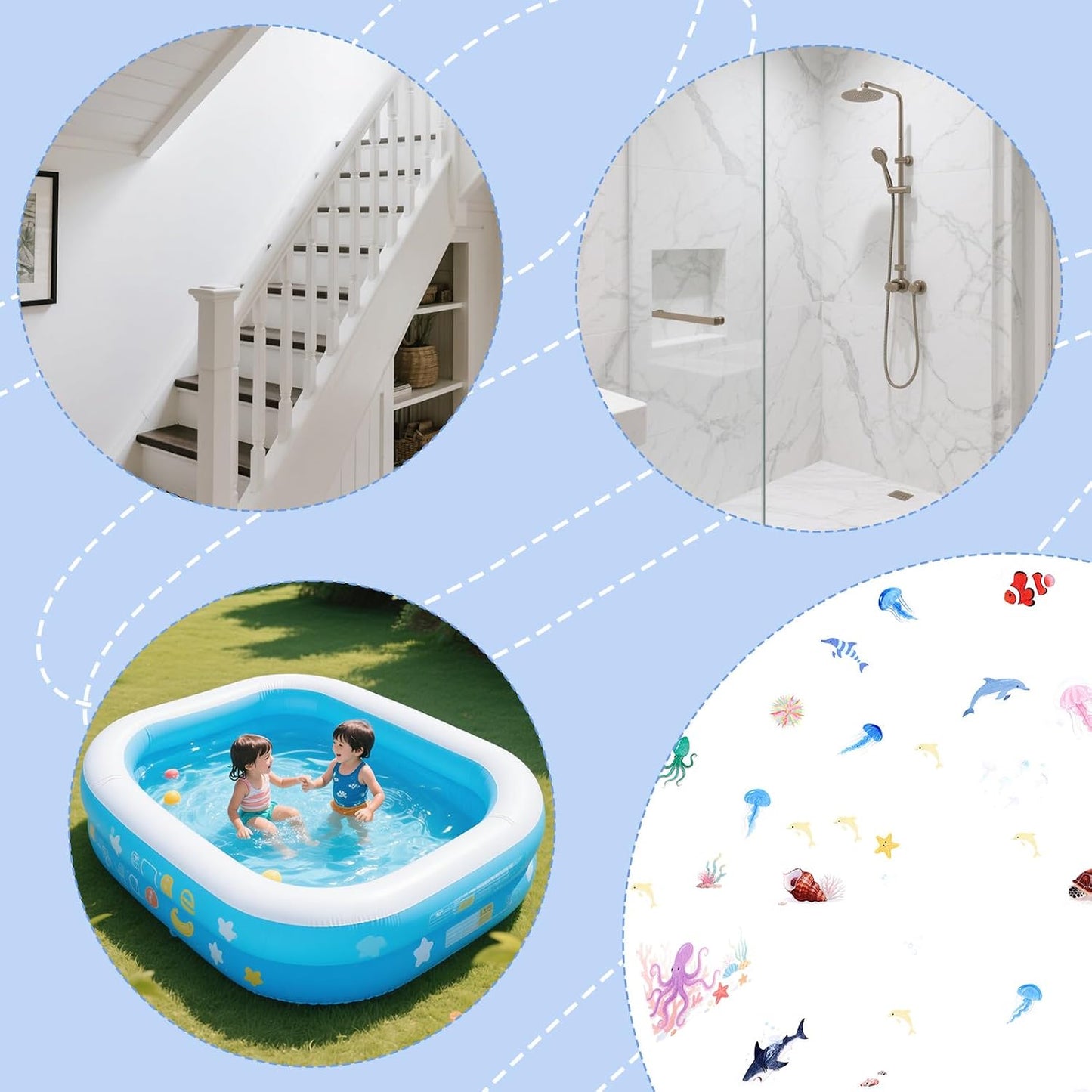 Lyreh 6pcs Sea Creatures Bathtub Grip Stickers, Non Slip Ocean Kids Bathtub Anti Clip Stickers Strong Adhesive Decals Creative and Cute Bathroom Decorations for Bath Tub and Shower Floor