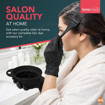 SOL 7pcs Hair Dye Bowl and Brush Kit - Complete Set for At-Home Hair Colouring - Includes Mixing Bowl, Brushes, Protective Glove, Ear Covers - Smooth Easy-Grip Design, Reusable and Easy to Clean Tools