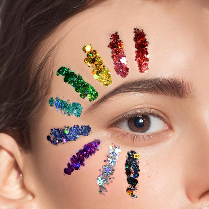 Teenitor Body Glitter Face Glitter Festival Hair Glitter Gel, 12 Colors of Glitter Gel for Face and Body Hair Makeup Rave