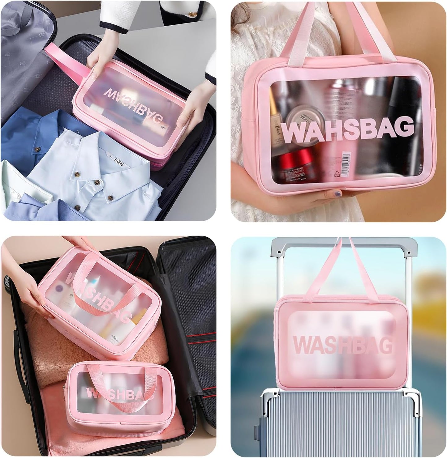 4 Pcs Clear Travel Toiletries Bag for Women, Travel Toiletry Bags Clear Wash Bag for Toiletries, PVC Waterproof Makeup Bag for Women and Girls (Pink)