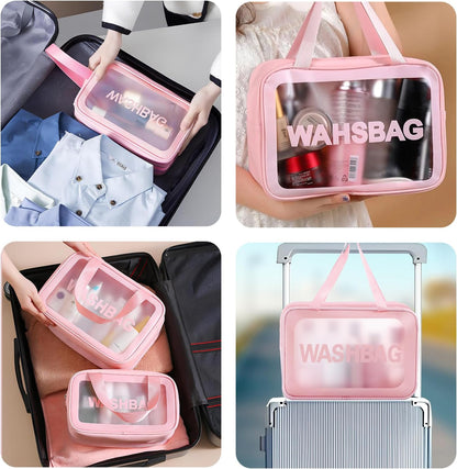 4 Pcs Clear Travel Toiletries Bag for Women, Travel Toiletry Bags Clear Wash Bag for Toiletries, PVC Waterproof Makeup Bag for Women and Girls (Pink)