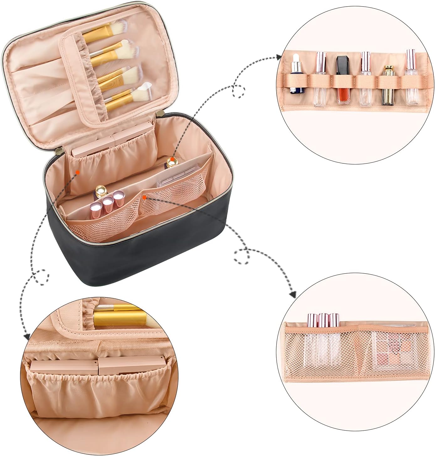 Travel Makeup Bag, Portable Cosmetic Bag with Makeup Brush Organiser Large Capacity Make up Case Water-Resistant Toiletry Bag for Women Travel Essentials