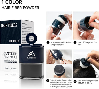 Black Hair Building Fibers - Loss Concealing Powder Spray for Thinning - Solution for Women and Men, 5.2g