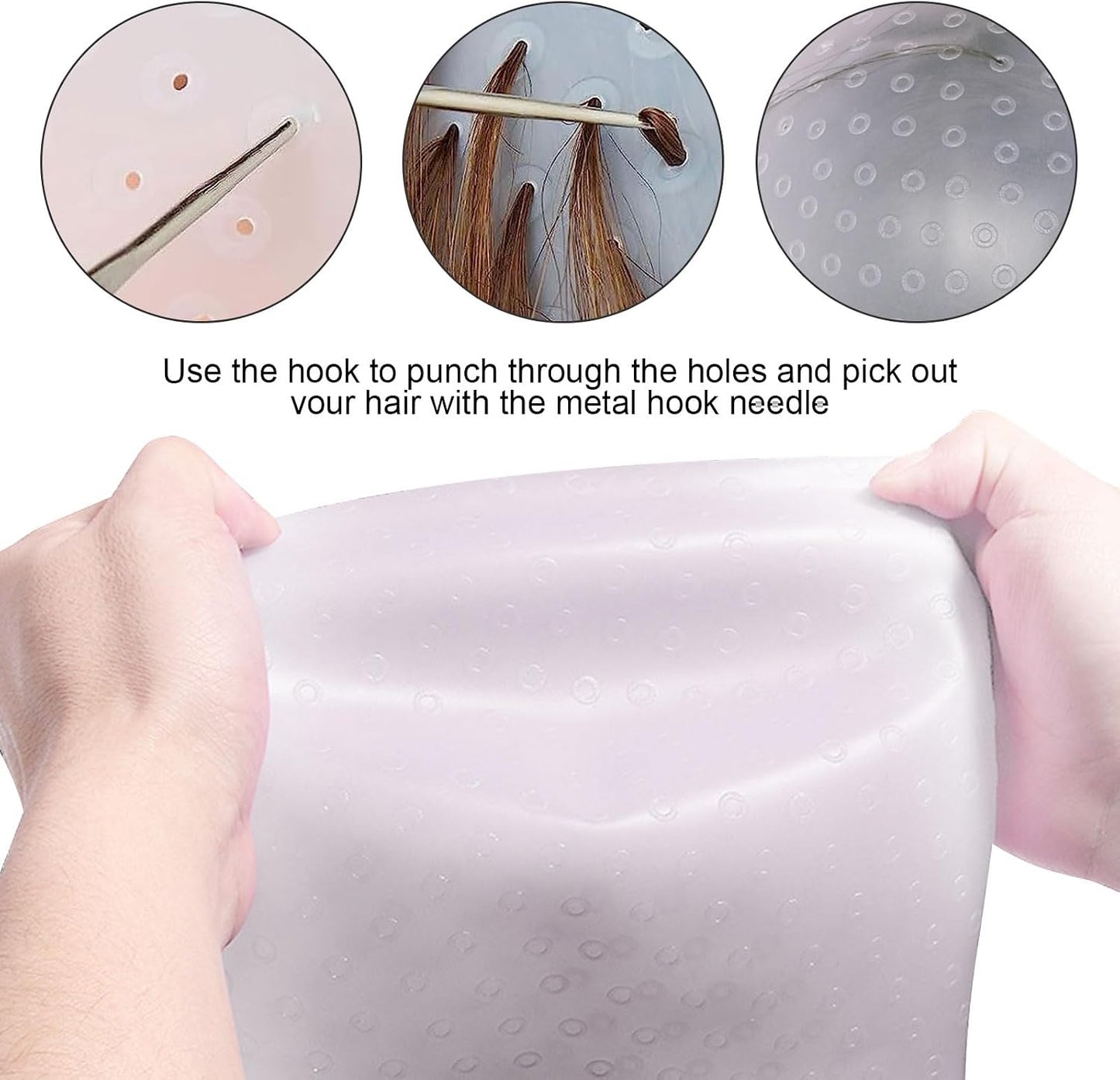 MIVAIUN 7Pcs Silicone Highlight Cap Kit Hair Color Reusable Highlighting Caps with Hook Salon Hair Dye Comb Hair Dye Brushes Shawl Gloves, Frosting Cap Set for Dyeing Hair (7Pcs)