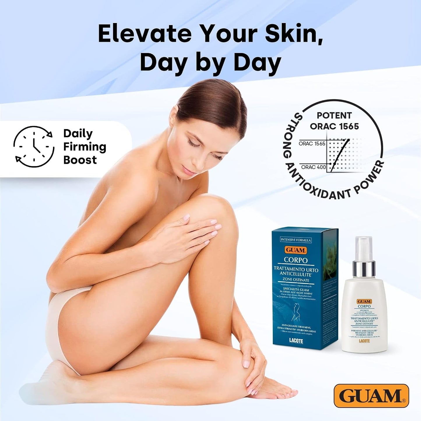 GUAM Seaweed Anti Cellulite Cream for Women with Peptides &amp; Minerals - 100ml Skin Tightening Body Cream for Stubborn Areas on Thighs, Stomach &amp; Buttocks, Firming, Hydrating &amp; Elasticity Support