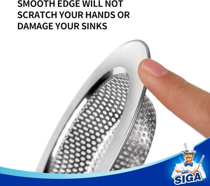 MR.SIGA Kitchen Sink Strainer, Stainless Steel Sink Drain Strainer, Dishwasher Safe（External Diameter 11.2cm, Inner Diameter 7.6cm，Pack of 3）