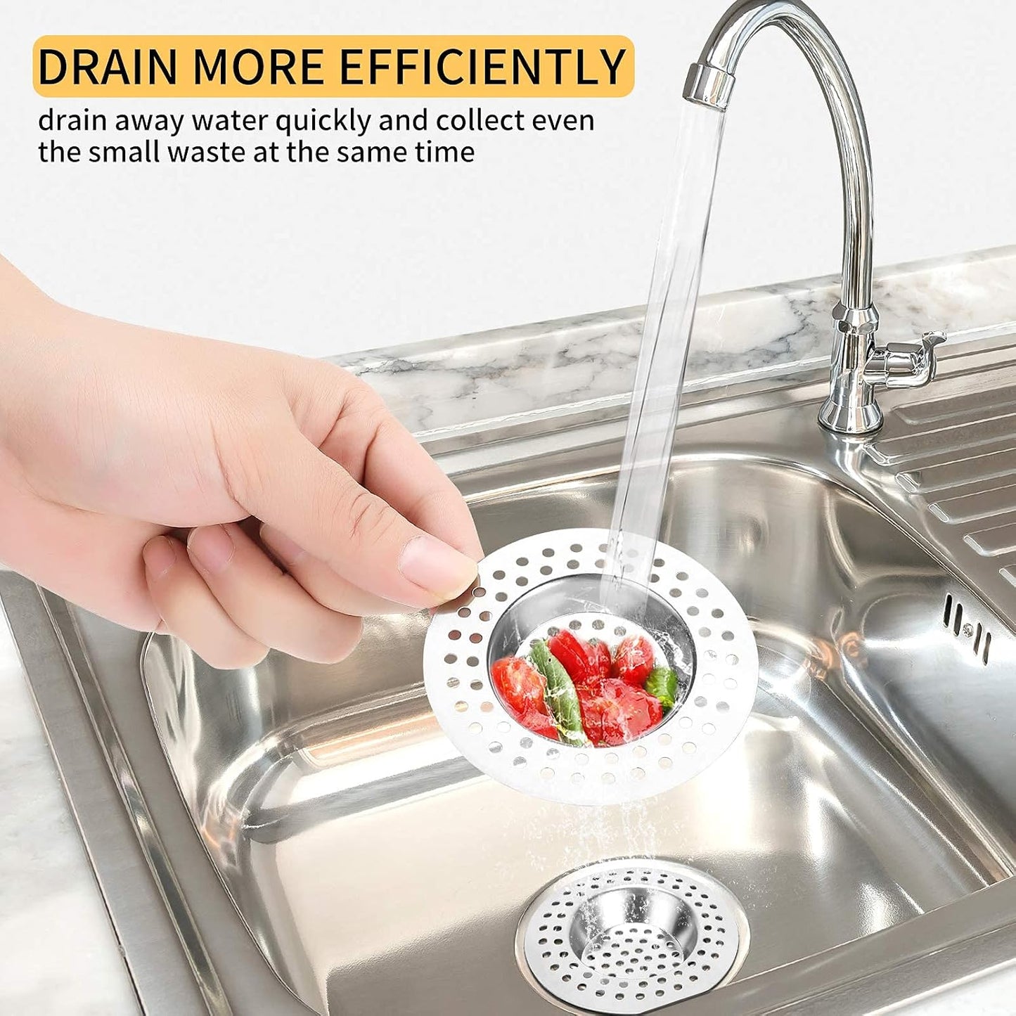 (Set of 2) Stainless Steel Kitchen Sink Strainer Plug, Standard Strainer Drain Protector for Bathroom/Kitchen, Hair Catcher for Bathtub/Shower 3 inches 7.5 cm by Tomario(Model-2)