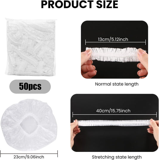 50PCS Disposable Shower Caps,Waterproof Hair Caps,Multi-Purpose Thickened Plastic Elastic Bath Caps for Women, Home Use,Hair Salon, Spa, Travel, Hotel, Shower - White