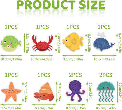 Non-Slip Stickers Pack of 10, Self-Adhesive Non-Slip Stickers for Bathtub and Shower, Child-Friendly Cartoon Sea Design, for Bathtub and Bathroom Floor