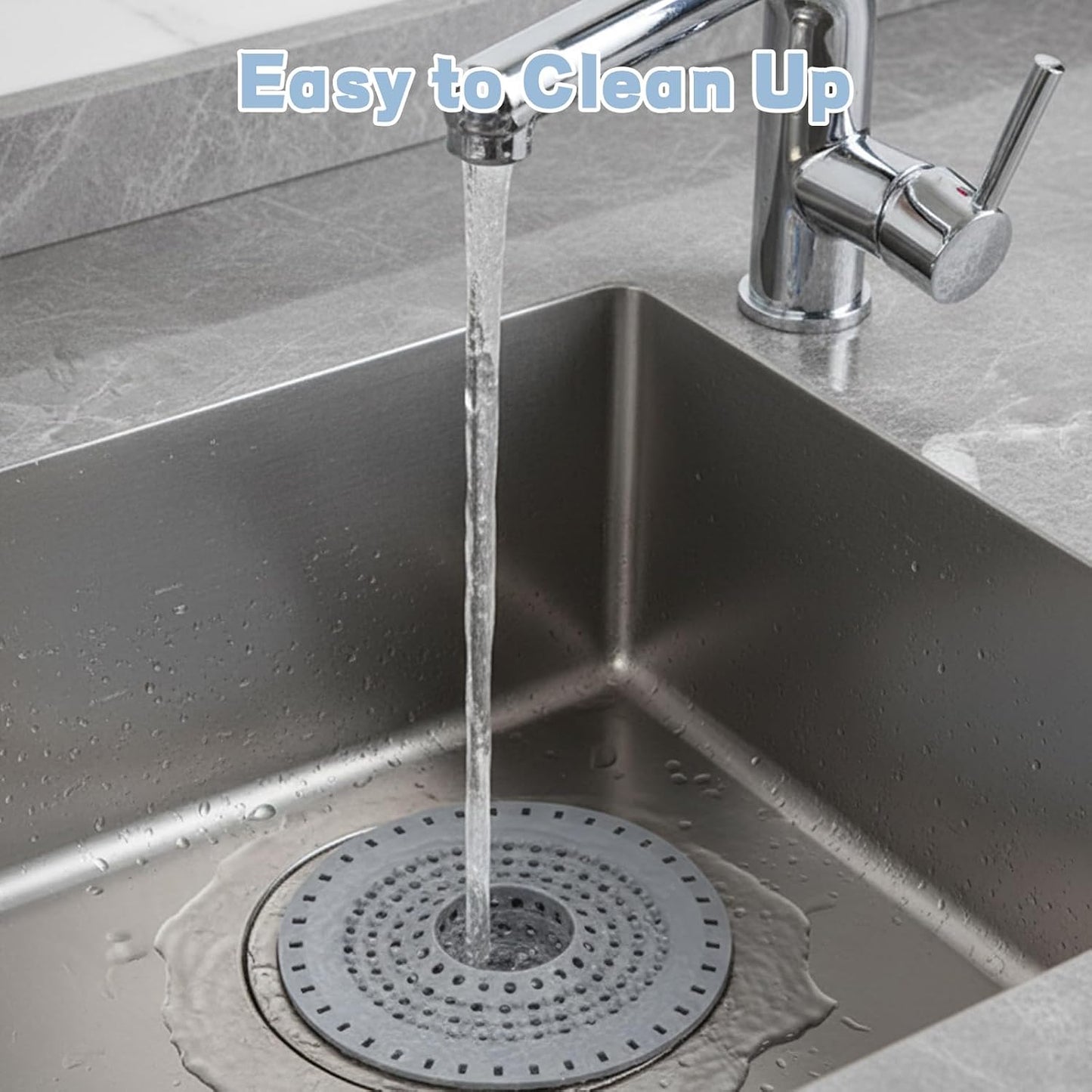 2 Pack Silicone Shower Drain Hair Catcher, Hair Stopper Drain Cover, Sink Strainer Filter, Anti-Clog Hair Catcher for Bathroom Bathtub Kitchen, Grey, Easy to Install &amp; Clean
