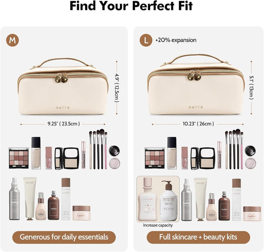 Prite Large Capacity Makeup Bag Portable Travel Cosmetic Bag Waterproof Toiletry Case with Clear Divider and Handle