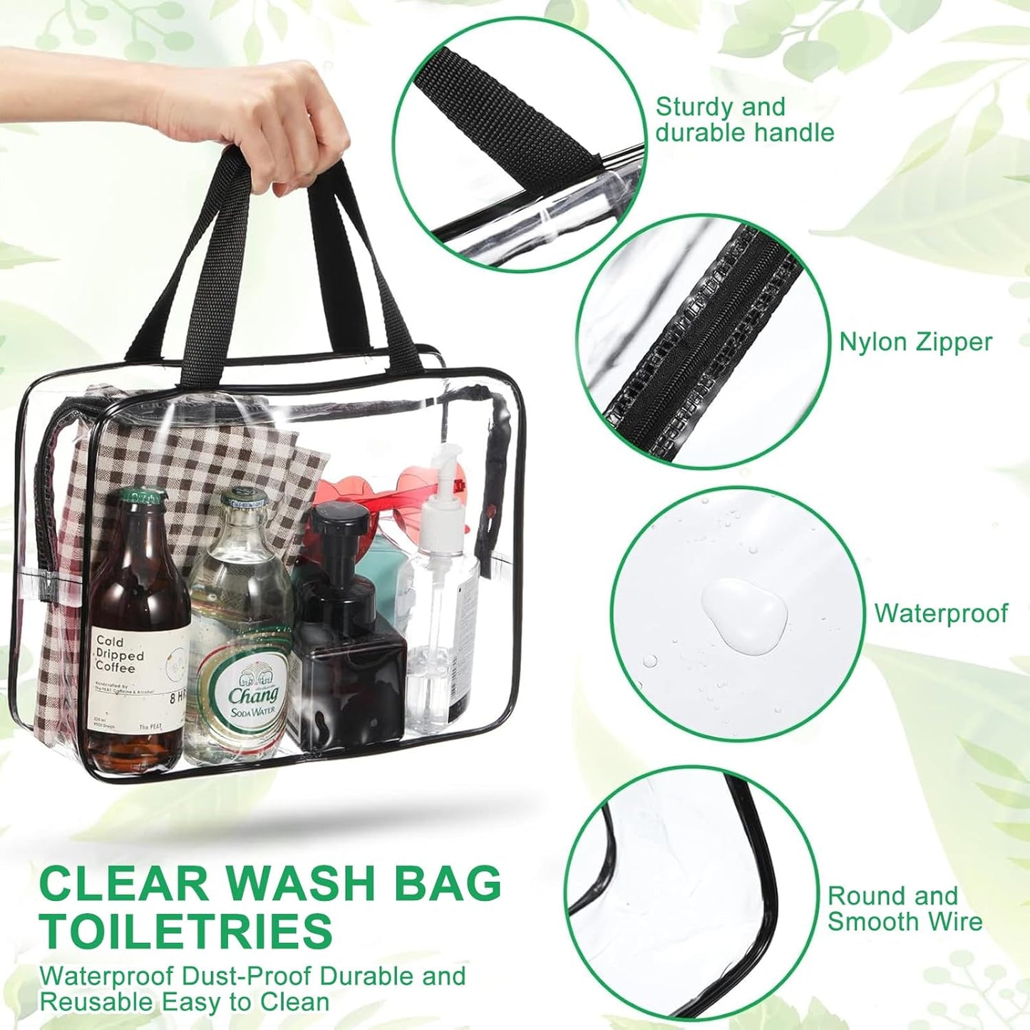 Clear Wash Bag for Toiletries, Large Clear Travel Toiletries Bag Thickened PVC Waterproof Makeup Bags with Handles Travel Wash Bag with Zippers for Women Girls Men