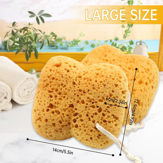 2Pcs Natural Sea Sponge,Larger Shower Sponges for Women Men, Exfoliating Body Sponge Dense Foam for Gentle &amp; Deep Cleansing, Ultra-Soft for Sensitive Dry Skin