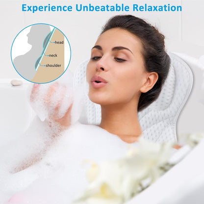 Bath Pillow, 4D Bath Pillows Spa Headrest with 6 Non-Slip Suction Cups for Neck, Back, and Shoulders, Quick-Drying Bath Accessories for Home Relaxation (White)